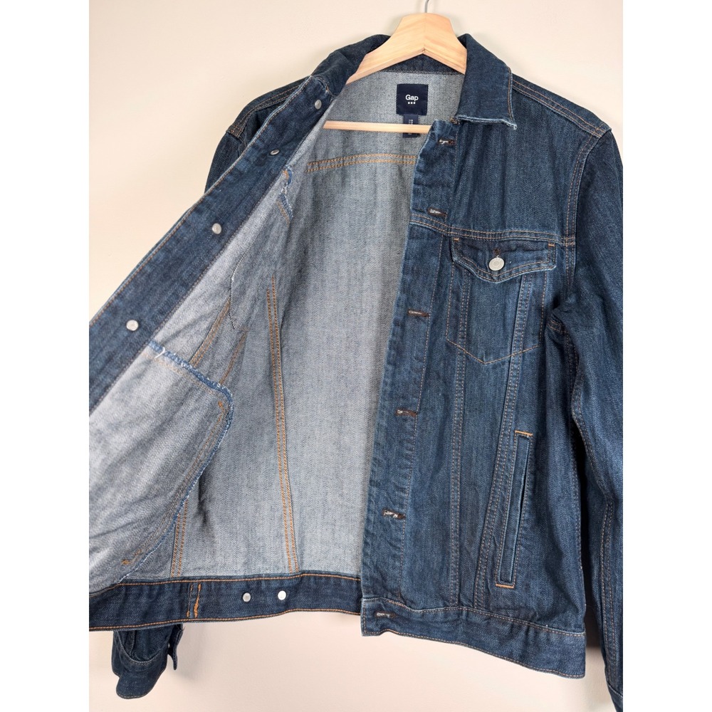 Gap Mens Dark Wash Denim Trucker Jacket Blue Button Up Size M 1969 927706-00 - Picture 3 of 11